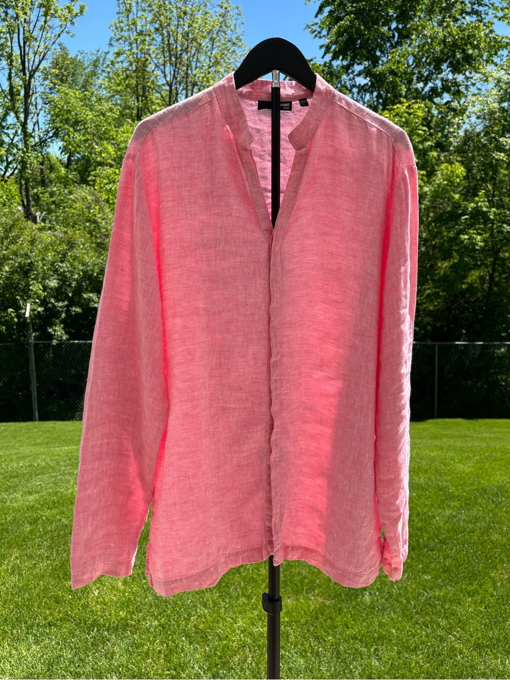 Murano Coral Casual 100% Linen Button-Down Shirt Mandarin Collar size L Coastal
